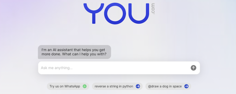 You.com search engine page